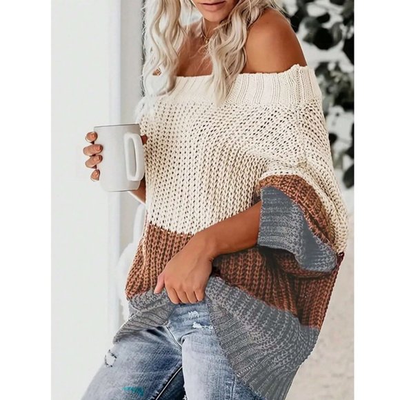 Comfy Color Block Off Shoulder Knit Sweater Top multicolor - Picture 2 of 5